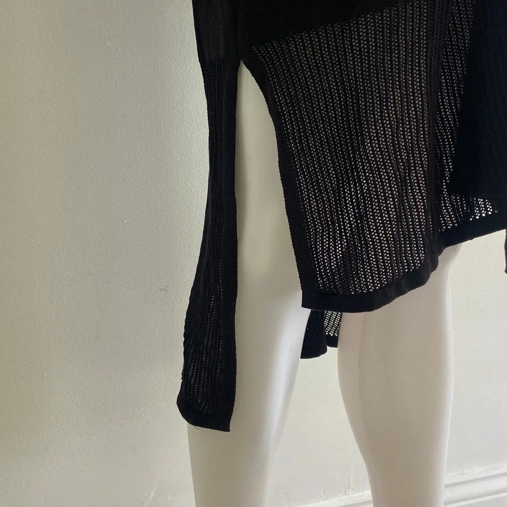 Athleta Kahala Wrap Black Open Front Mesh Cardigan XL 777968 Longline Sweater